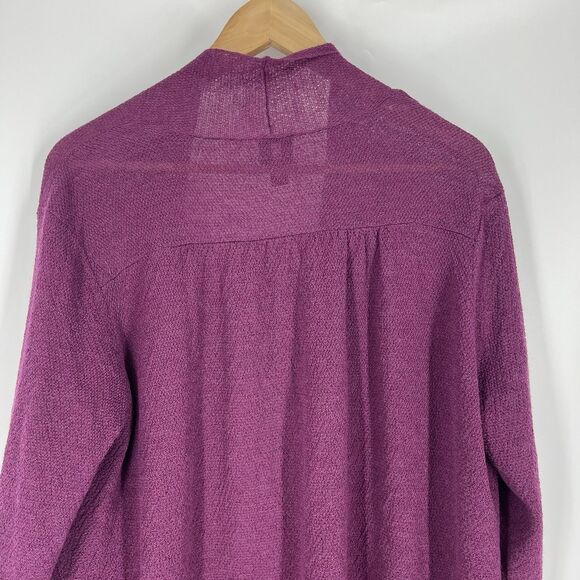Eileen Fisher Sweater Size Large Petite Berry Open Front Sheer Wool Cardigan - Picture 5 of 8